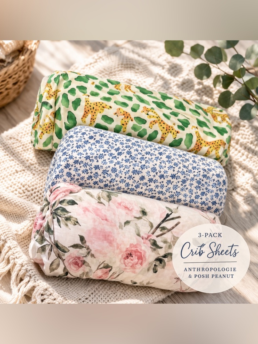 Lot of 3 toddler crib sheets - Posh Peanut and Anthropologie